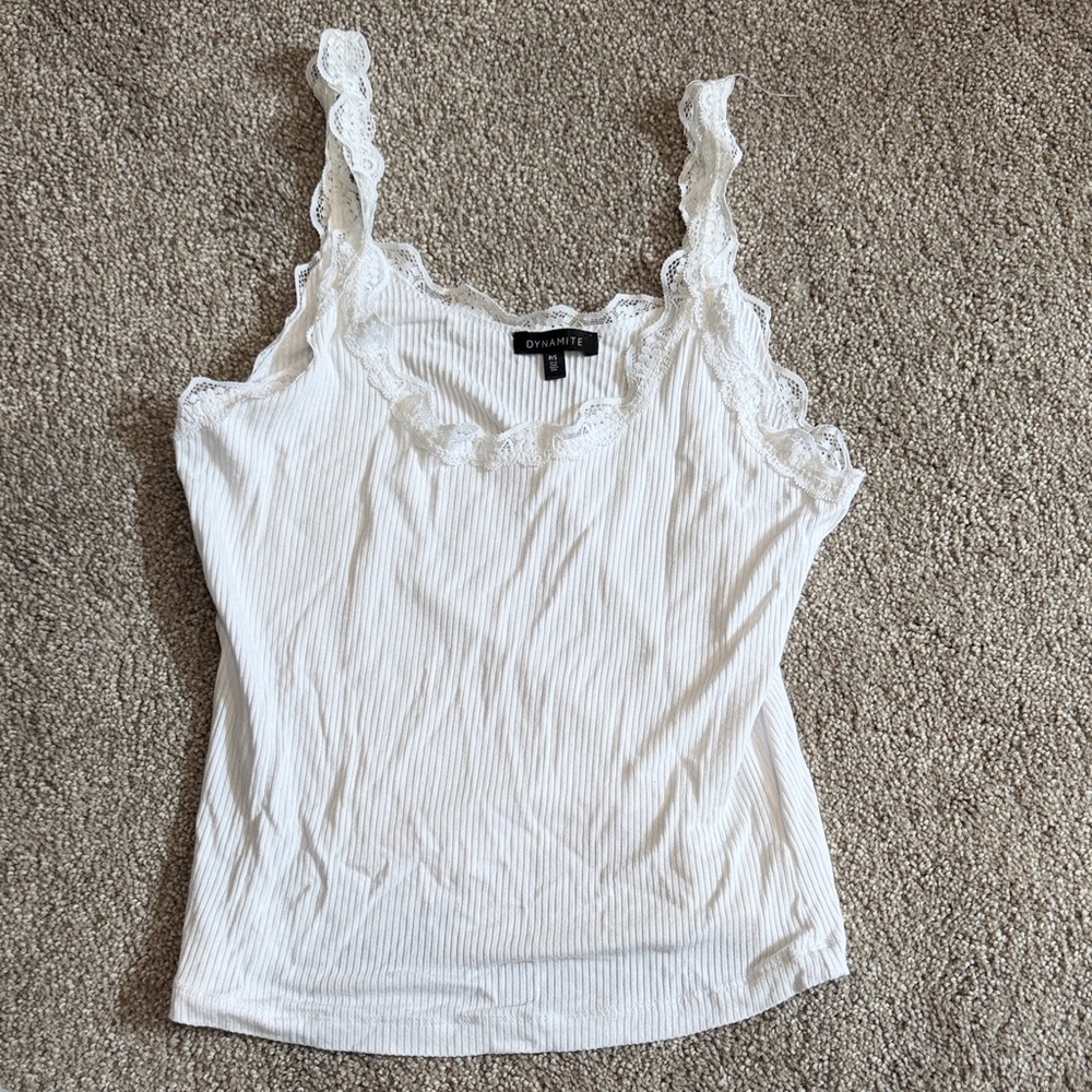 Dynamite White Ribbed Lace-Trim Camisole